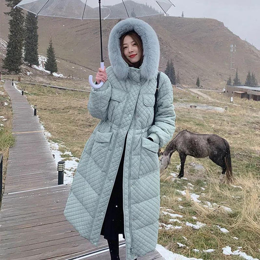 Long Winter Down Jacket Women 2021 Hooded Solid Casual Women's Down Coat with Fur Collar Solid Thick Overcoat Female