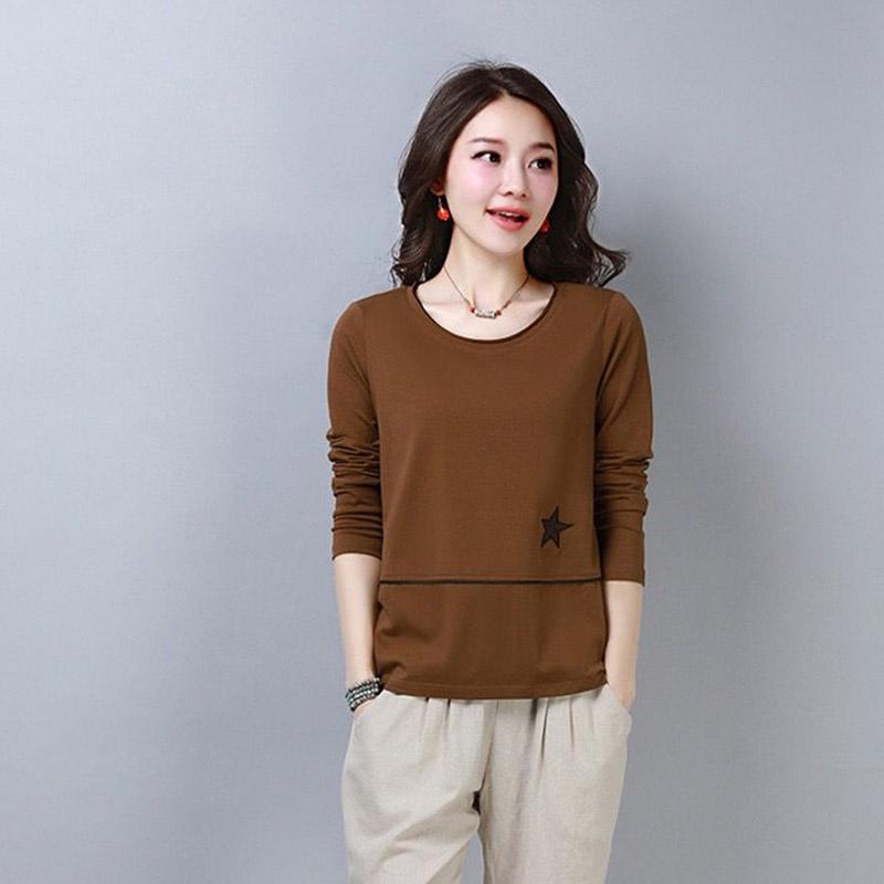 Spring and Autumn Korean Version Long-sleeved T-shirt Loose Large Size Round Neck Solid Color Top Bottoming Shirt