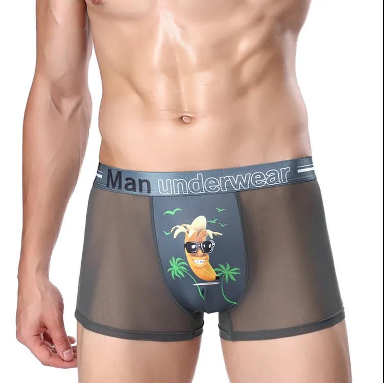 Summer Men's Underwear Thin Section Breathable Ice Silk Personality Mesh Briefs Boxer Shorts 2 Packs