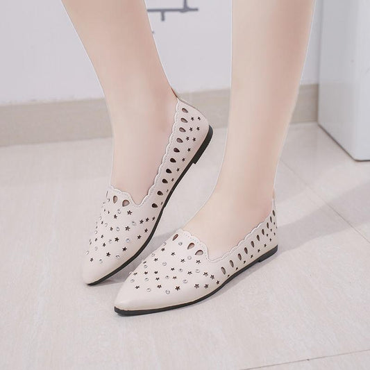 Hollow Soft-soled Flat Shoes Wild Nurse Sandals Women's Flat-soled Shoes Hollow Pointed-toe Leather Shoes Inlaid Brick Sandals Women