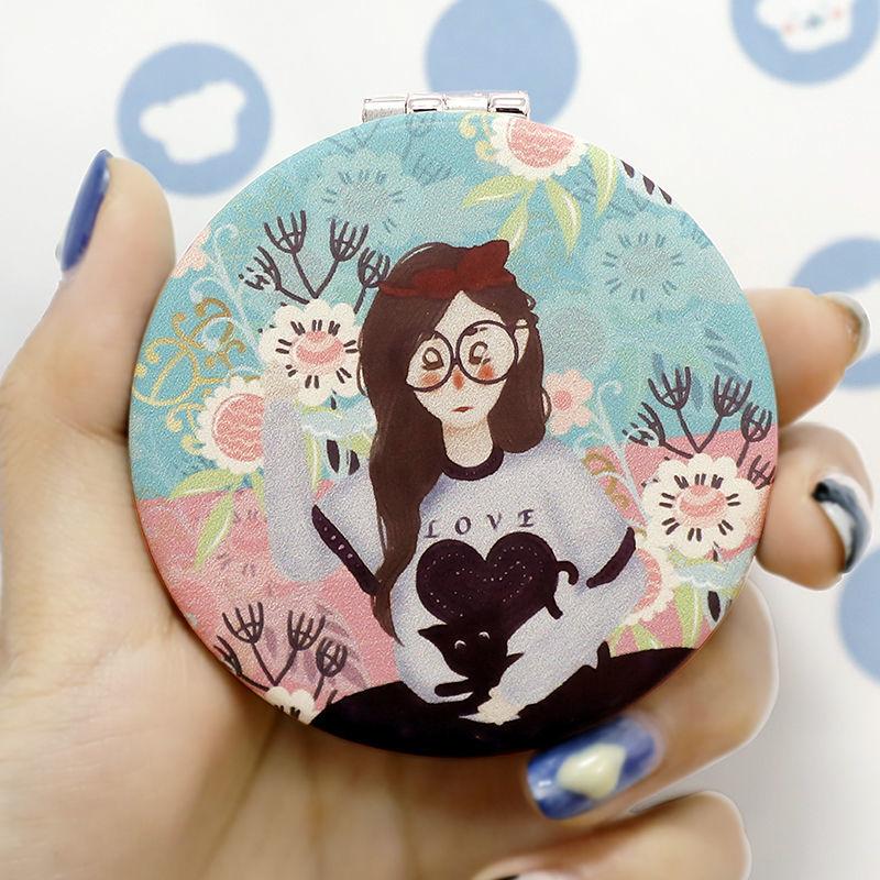 Portable Double-sided Mirror with Flip Cover HD Thin and Light Cartoon Ladies Makeup Mirror Collapsible Must-have Makeup for Travel Appointment