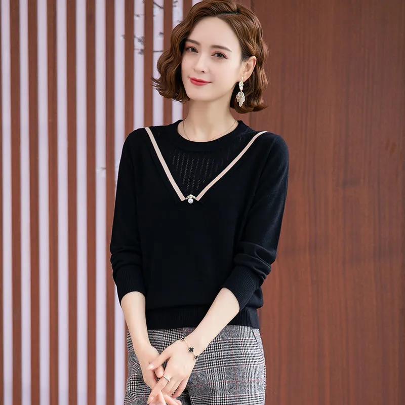 Women's Round Neck Long Sleeve Knit Sweater Fashion Versatile Short Sweater Loose Large Size Casual Sweater