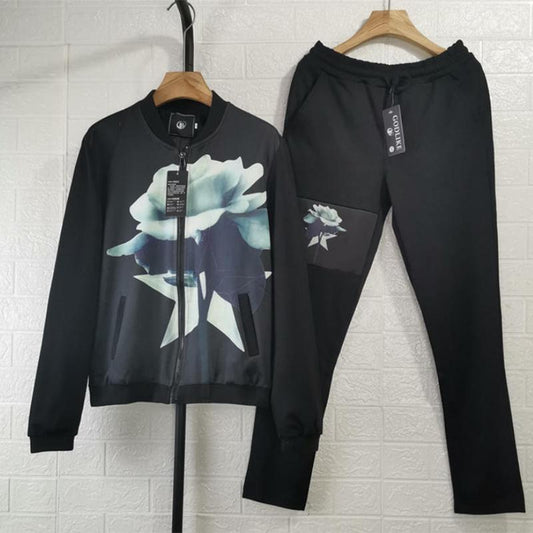 Men's Spring Sports Suit Youth Trend Handsome Casual Solid Color Round Neck Jacket Simple Elastic Long Pants Two-piece Set