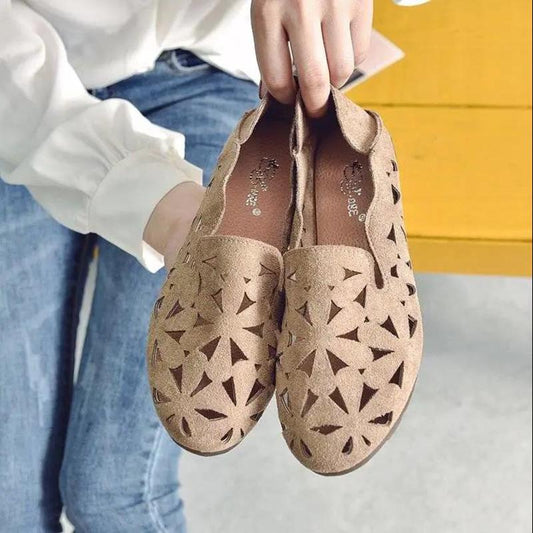Loafers Women's One-pedal Breathable Flat-soled Single Shoes Two-wear Hollow All-match Soft-soled Casual Shoes Comfortable and Lightweight