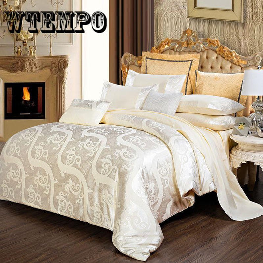 4pcs Home Textile Luxury Jacquard Satin Silk Bedding Set King Queen Size Duvet Cover Set