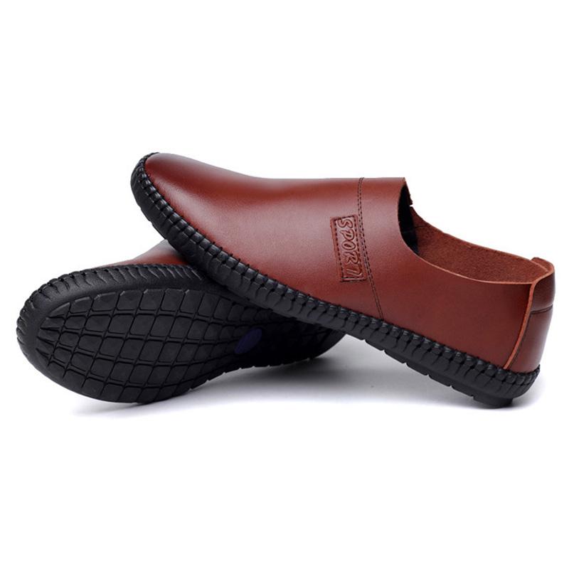 Men's Slip-On Leather Shoes Formal Casual Suit with Black PU Beanie Comfort Flats