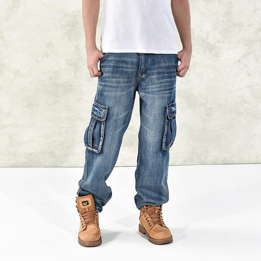 Blue Jeans Plus Size Cargo Jean Trousers Loose Casual Jeans Pants Fall Winter New Mens Baggy Hip Hop Jeans Streetwear Skateboard Denim Pants 40 42 44