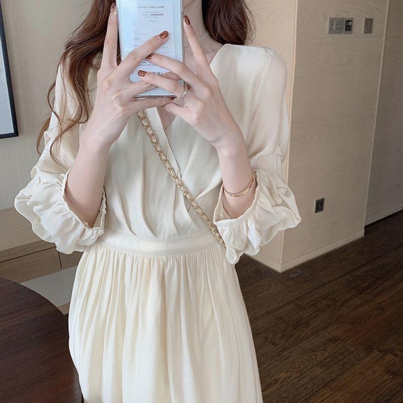 Female Large Size Elegant Holiday Dress Summer High Waist Slim Vintage Gentle Long Vacation Dress