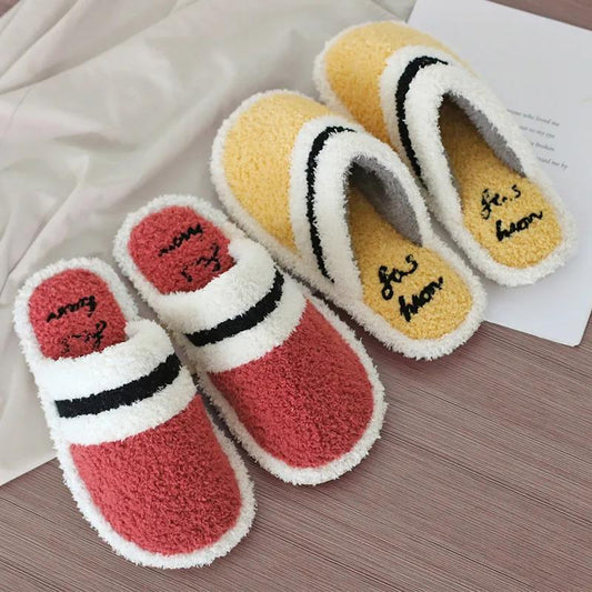Men's and Women's Autumn and Winter Couple Cotton Slippers Sweet Warm Woolen Non-slip Slippers
