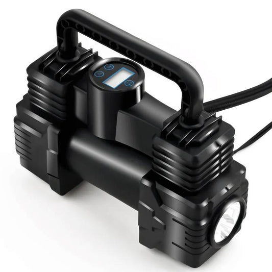 Car Inflatable Pump 12V Portable Data Display Mechanical Disk Pointer Car Double-cylinder Electric Air Pump High Power Belt LED Light Inflation Tool