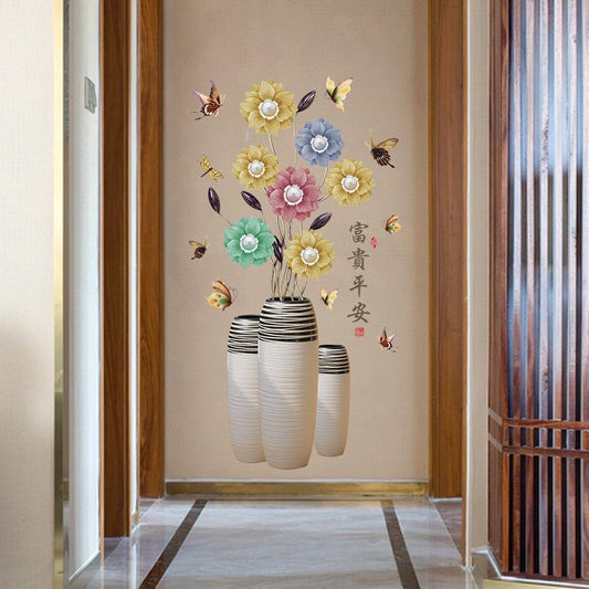 Rich safe Chinese style elegant living room TV background decorative sunflower wall stickers