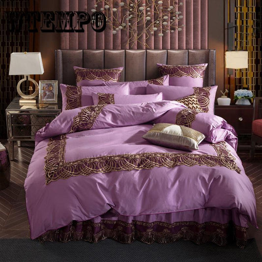 4pcs Linens 100% Cotton Bedding Set Bed Cover Sheet Pillowcases Home Decor Luxury Silk Lace Bed Sheet Quilt Cover