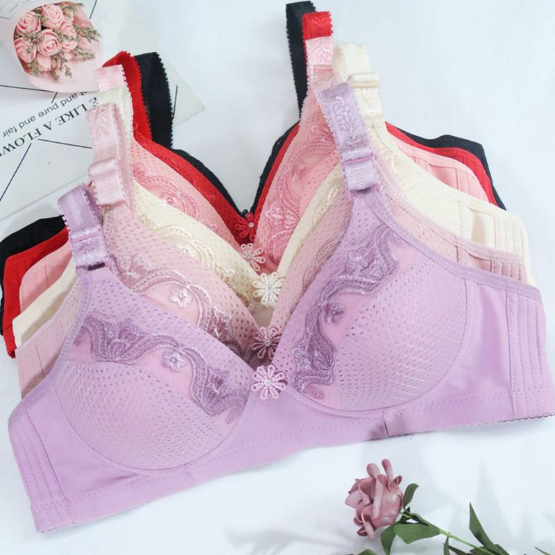 Thin Ladies No Steel Ring Bra Middle-aged Underwear Gather Through Anti-sagging Bra