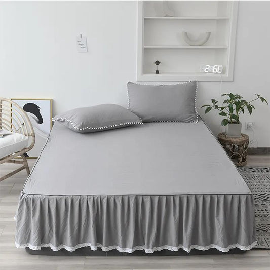 One-piece Solid Color Mattress Cover Washed Cotton Bed Sheet Simmons Protective Cover Elastic Non-slip Mattress Cover