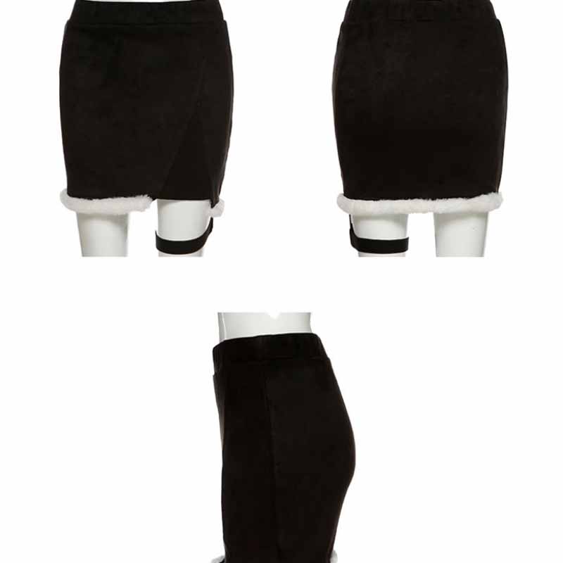 European and American Retro High Waist Thin Package Hip Skirt Female Autumn and Winter Models Plush Black Short Skirt Sexy Leg Ring Skirt