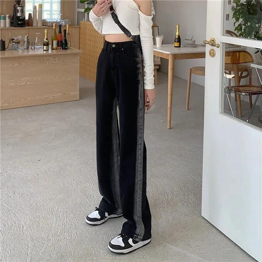 Autumn Trendy Jeans Women's Gradient Color Mopping The Floor High-waisted Straight Loose and Thin Wide-leg Trousers