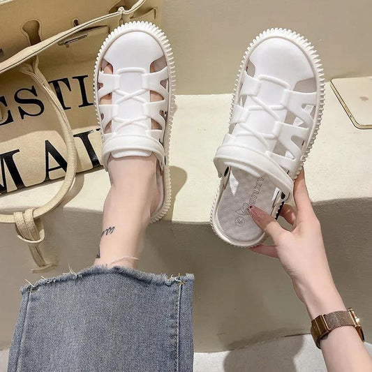 Sandals Women's Flat Bottom Non-slip Two-wear Toe Slippers Women's Outer Wear Beach Shoes Soft and Comfortable