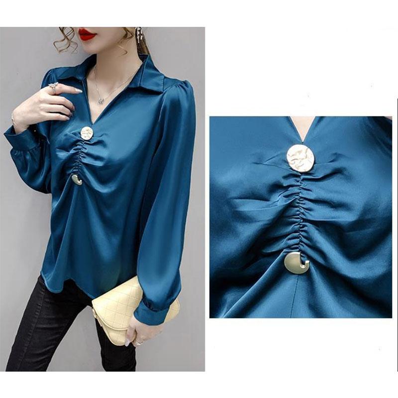 Polo Collar Long-sleeved Chiffon Shirt Women's Design Sense Niche Retro Western Style All-match Top