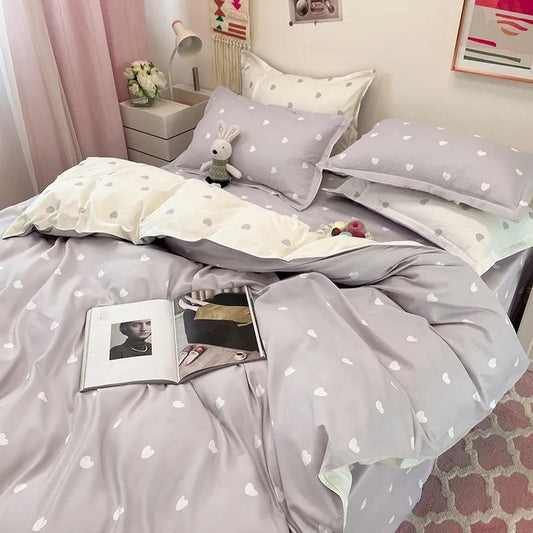 Four-piece Summer Ice Silk Bed Pure Cotton Skin-friendly Quilt Cover Sheet Student Dormitory Bedding Set 1.8m