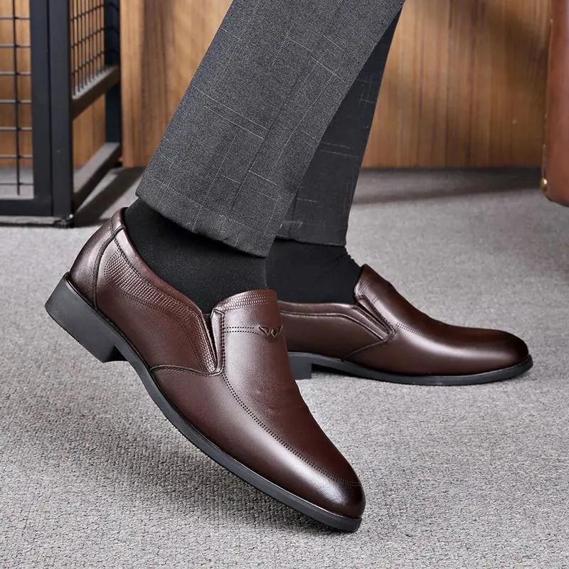 Men's Business Formal Leather Shoes Low-top Casual Shoes Summer Breathable British Shoes Dad Leather Shoes