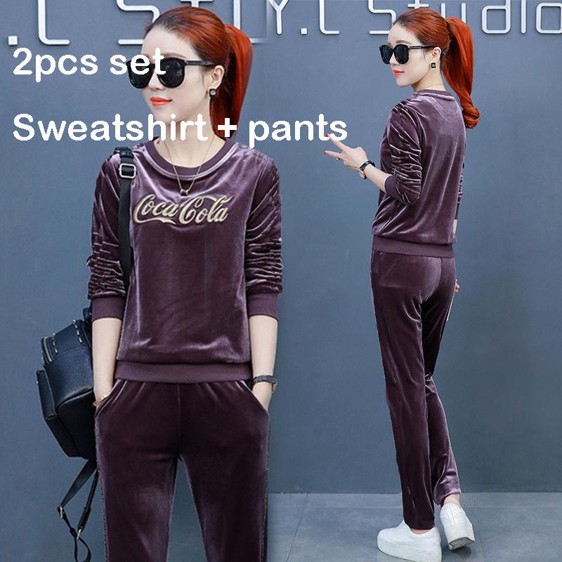 Spring and Autumn Women 2pcs set Wild Long Sleeve Casual Sweatshirt Set Large Size
