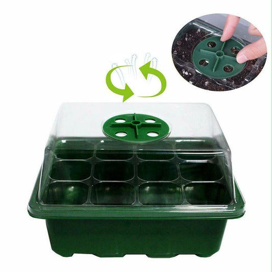 12 Holes Plastic Nursery Pots Planting Seed Tray Kit Plant Germination Box