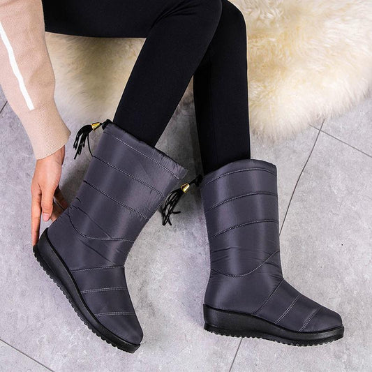 Snow Boots Ladies Winter In The Tube Waterproof Non-slip Warm Cotton Shoes Thick Bottom Plus Velvet Thick Cotton Boots Large Size
