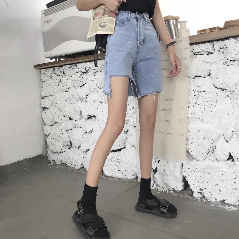WTEMPO Ripped Denim Shorts Skirt Women Jeans Elastic Waist Loose Wide Leg A-line Office Club Casual Party Dates Vocation