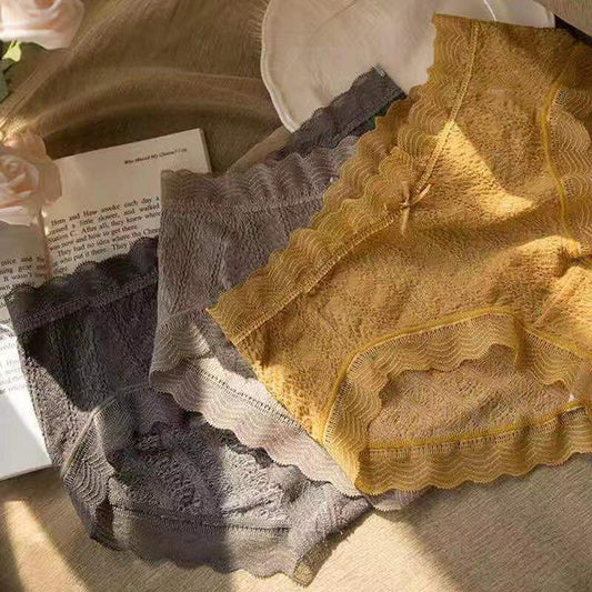 Women Large Size Underpants Ladies Antibacterial Breathable Middle Waist Traceless Lace Briefs 3pcs/Lot