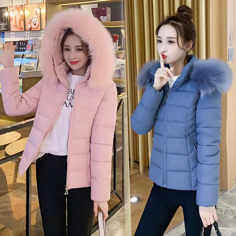 Winter Korean Style Slim and Thin Padded Jacket Jacket Thickened Short Big Fur Collar Down Jacket for Women
