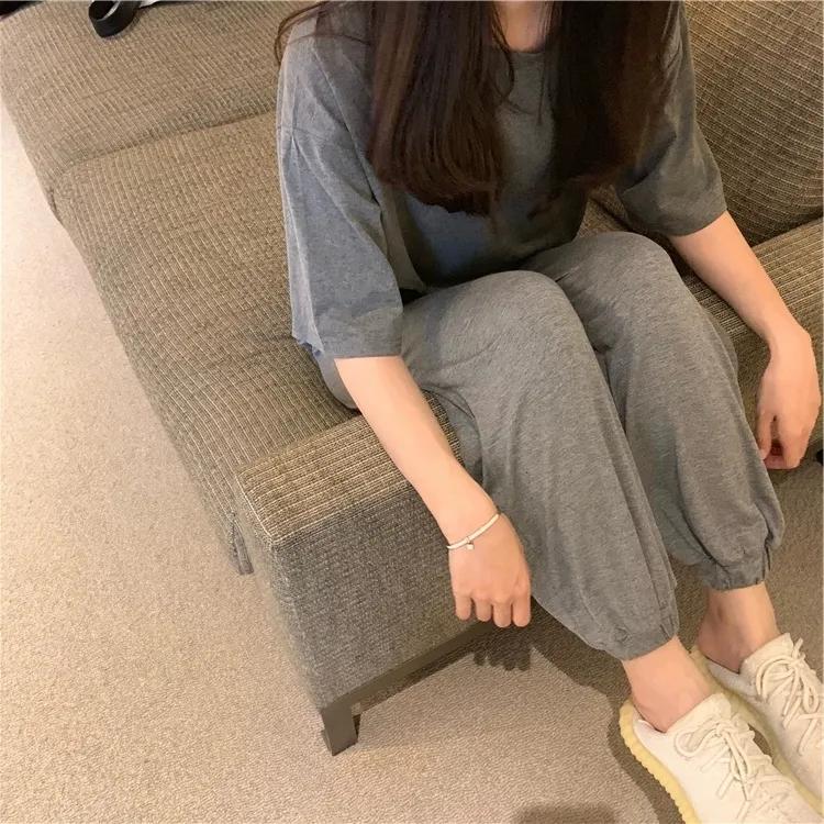 2PCS Summer Pajamas Women's Pants + Short Sleeves Two-piece Set Sports and Leisure Homewear Two-piece Set Ladies Fitness Jogging Suits