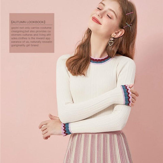 Autumn and Winter Women's Hedging Long-sleeved Slim Bottoming Shirt Ruffled Sweater