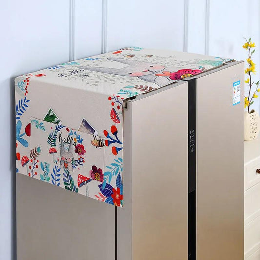 Cotton and Linen Refrigerator Cover Cloth Cartoon Printing Refrigerator Cover Washing Machine Storage Household Dust Cover