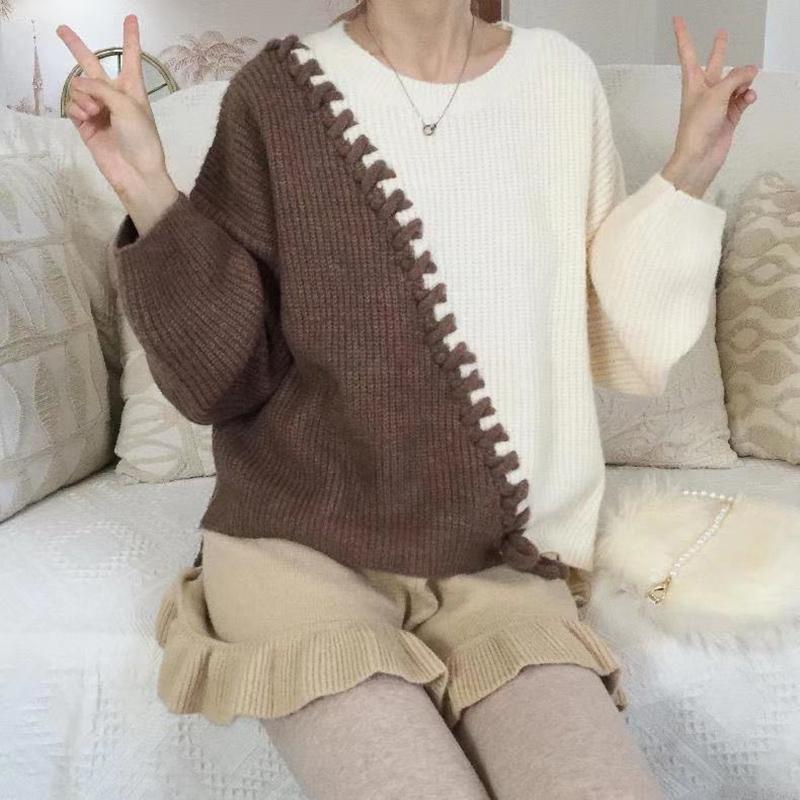 Autumn Winter Women Fashion Sweater Casual Knitting Sweater Round Neck Pullovers Loose Casual Long Sleeve Sweater