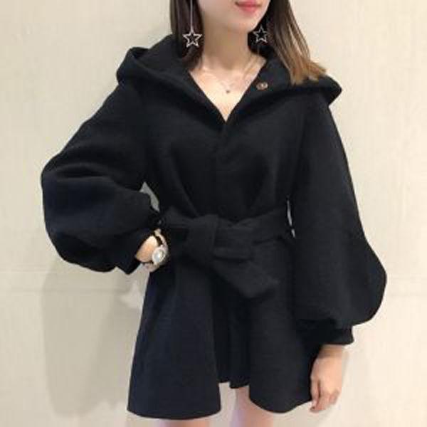 Winter Fashion Woolen Coat Spring Long Sleeve Loose Hooded Lace Jacket