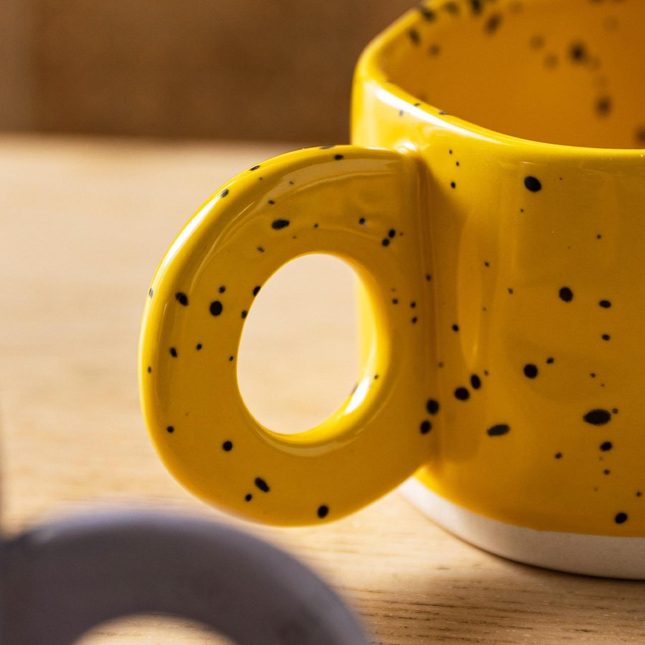 300ml Creative Ring Handle Ceramic Mug Candy Color Milk Coffee Cup Office Home Drinkware Microwave Oven Couple Handgrip Cups