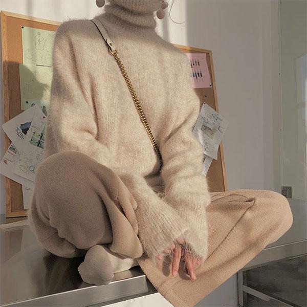 Autumn and Winter Lazy Wind Soft Waxy Wild Turtleneck Sweater Women Thick Sweater Loose Base Sweater
