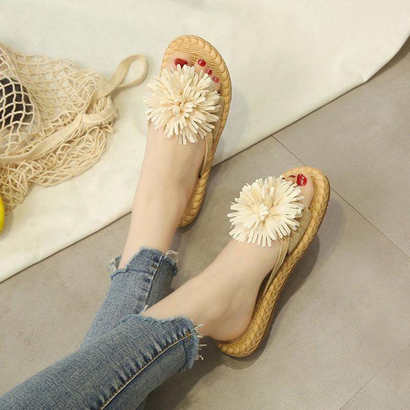 Summer Wear Flat Flip Flops Fashion Sandals Female Fairy Style Summer Korean Beach Student Flower Slippers