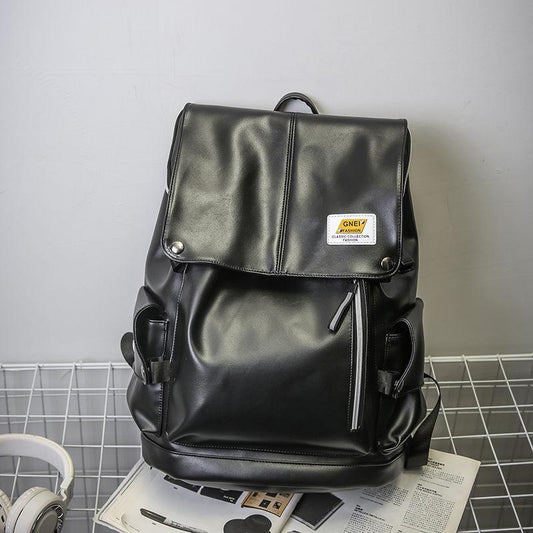 Backpack Male Large Capacity PU Leather Travel Backpack High School College Student School Bag Female Korean Version USB Computer Backpack