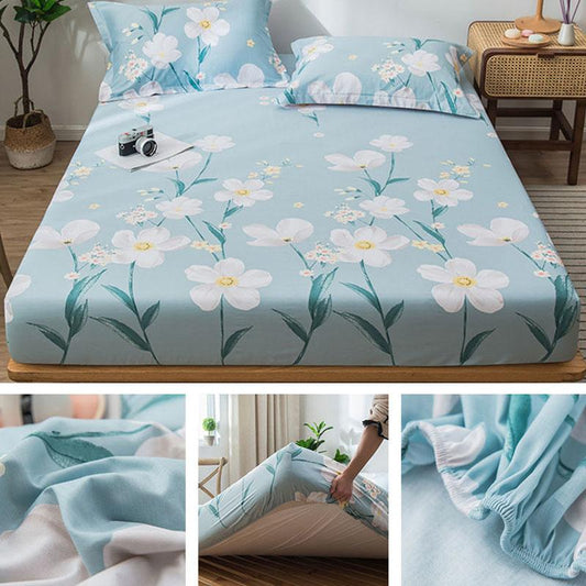Three-piece Cotton Bed Sheet Pillowcase Thick Non-slip Protective Cover Cotton Bedspread Mattress Cover