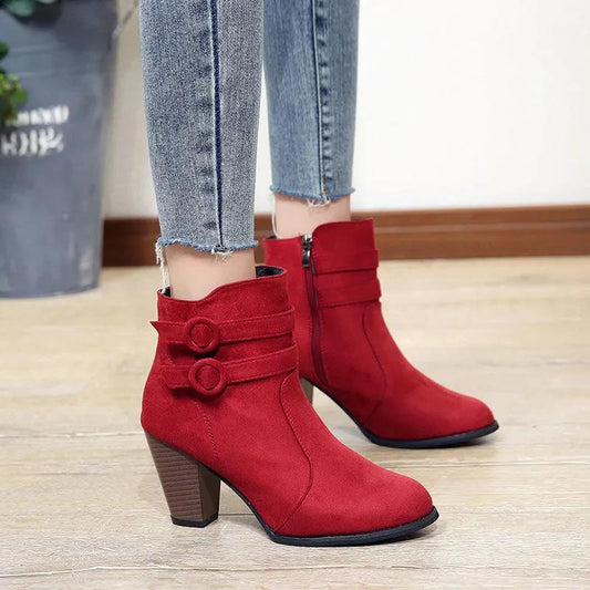 Martin Boots Women's Winter Thick Heel Large Women's Shoes Short Tube Women's Shoes Warm Snow Boots Women Fashion Zipper Boots