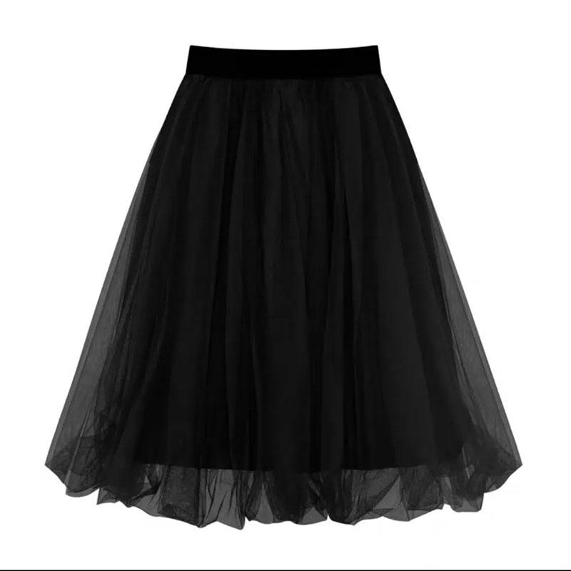 Women Skirts Female Large Size Casual A-line Pleated Skirt Summer Solid Color Loose Skirts All-match High Waist Mesh Skirt