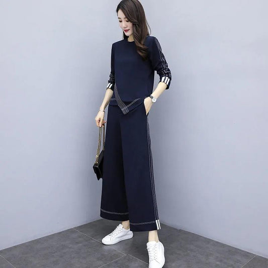 2021 Wide-leg Pants Suit Women's Fashion Spring and Autumn Light Mature Temperament Two-piece Women's Clothing
