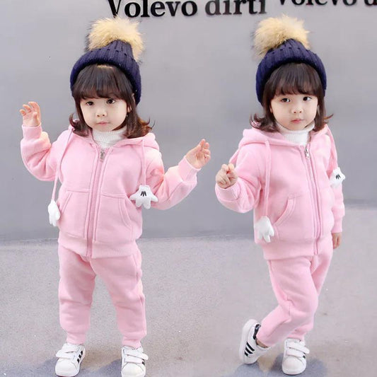 Boys and Girls Autumn and Winter Plus Velvet Suits To Keep Warm Children's Two-piece Long-sleeved Gold Mink Velvet Bee Pattern Printed Jacket