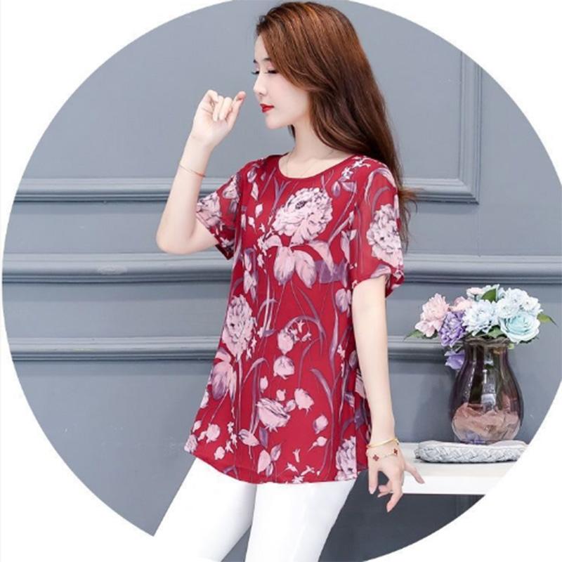 Fashion Loose Plus Size Women's Thin Section Summer Fat Mother Medium and Long Printing Short-sleeved T-shirt Women
