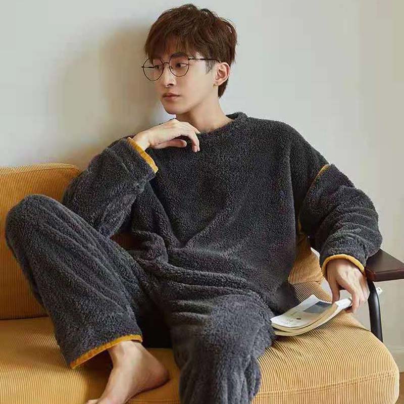 Winter Pajamas Men's Coral Velvet Thickened Plus Velvet New Flannel Youth Plus Size Home Service Suit
