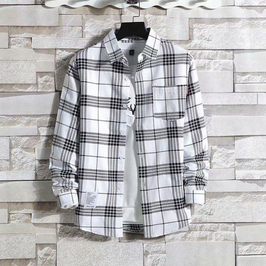 Plus Size Shirt Men T-shirts Button Up Overshirt Plaid Tees Stretch Undies Male Fashion Clothing Long Sleeves Casual Cardigan