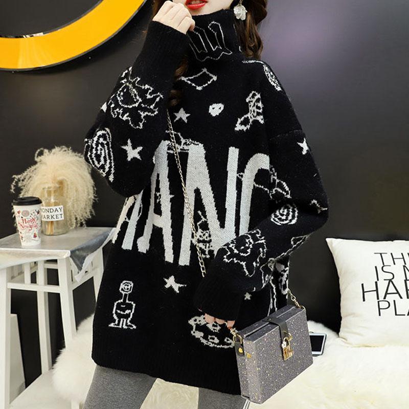Turtleneck Sweater Women Thick Warm Sweater Autumn and Winter Soft and Comfortable Pullover Sweater black/khaki