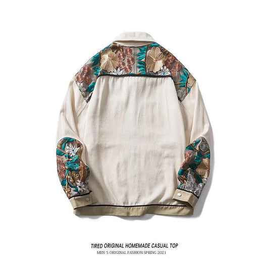 Chinese Embroidered Workwear Jacket Spring and Autumn Loose Lapel Youth Cardigan Top