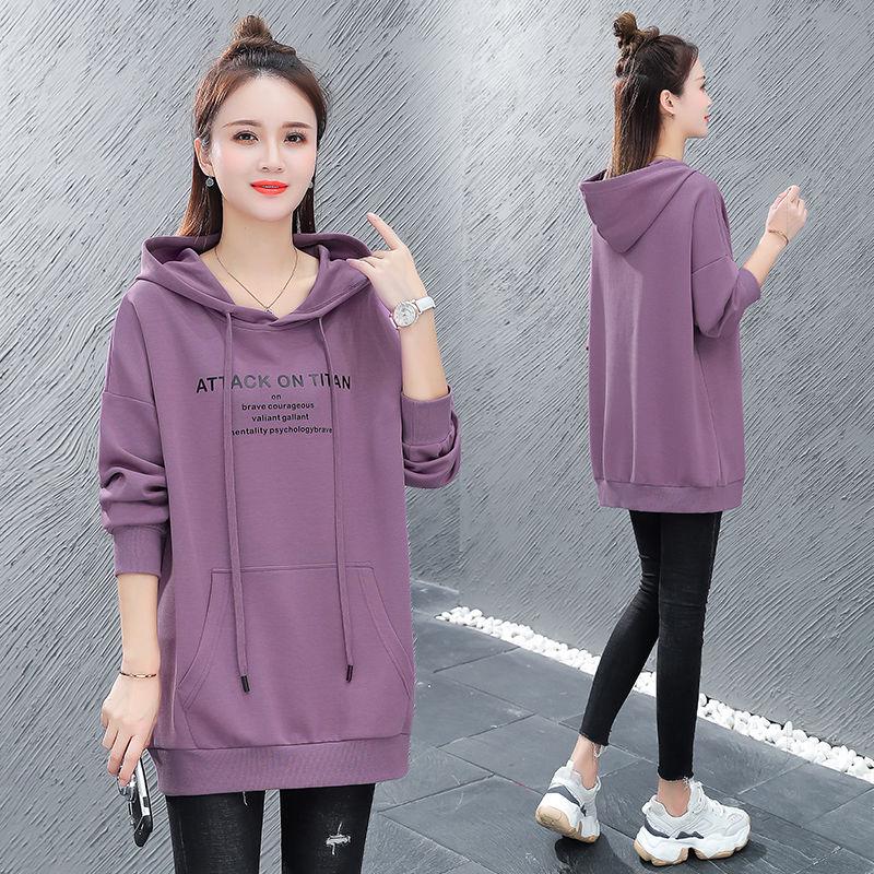 Mid-length Hooded Sweater Spring and Autumn Thin Large Size Jacket Loose Cotton Casual Top Ladies